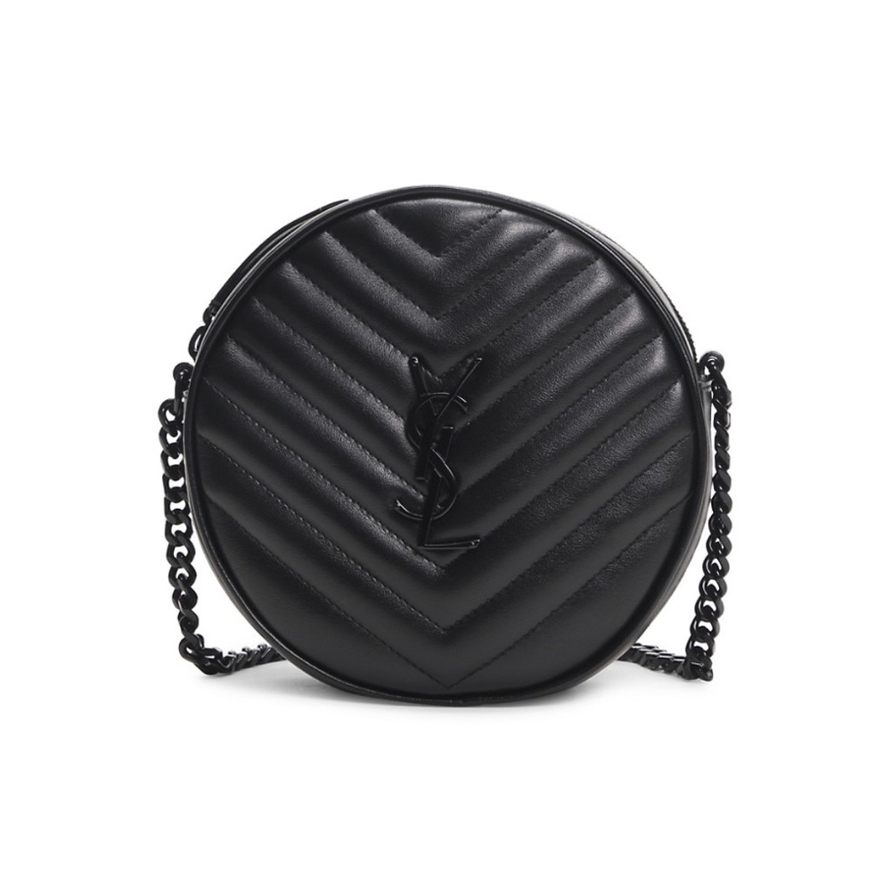 YSL Round Quilted Cross Body Bag Black